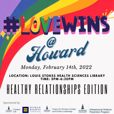 Love Wins @ Howard flyer with event details. Lots of rainbows.