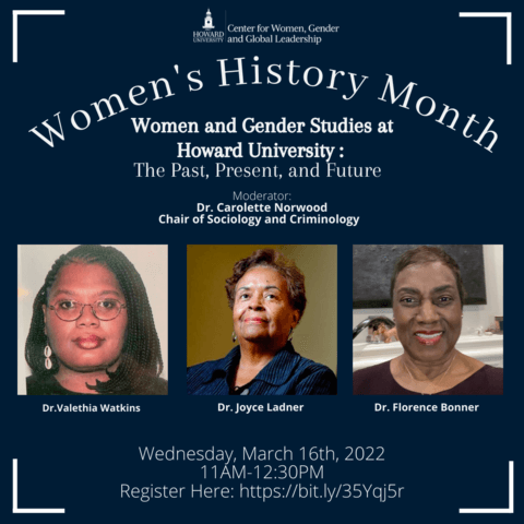 Women and Gender Studies: The Past Present and Future flyer with event details and pictures of panelists